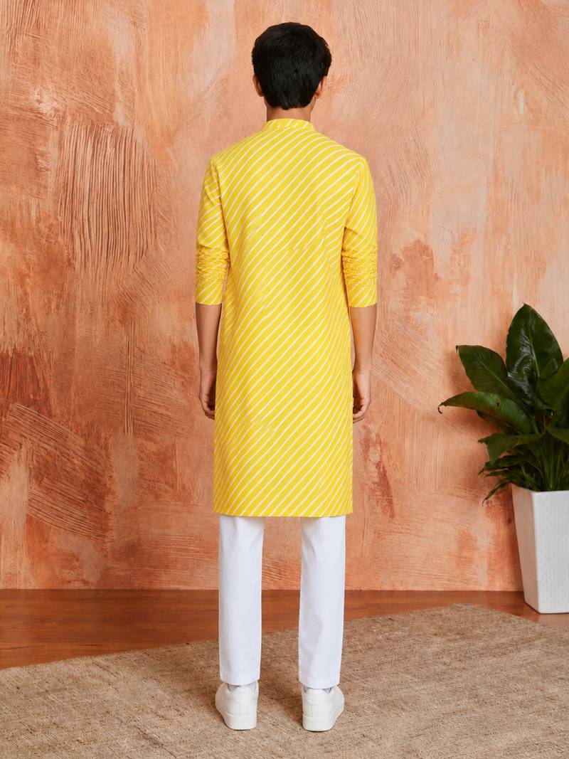 Boys yellow sequin print kurta pyjama set