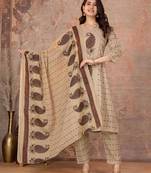 Multicolor cotton straight kurti-pant-dupatta set