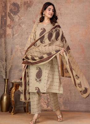 Multicolor cotton straight kurti-pant-dupatta set 2