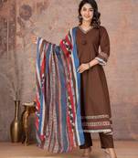 Brown cotton anarkali kurti-pant-dupatta set