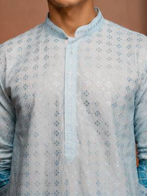 Boys aqua cotton ombre embroidery kurta pyjama set 2