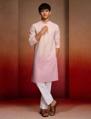 Boys onion pink cotton ombre embroidery kurta pyjama set 1