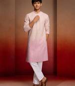 Boys onion pink cotton ombre embroidery kurta pyjama set