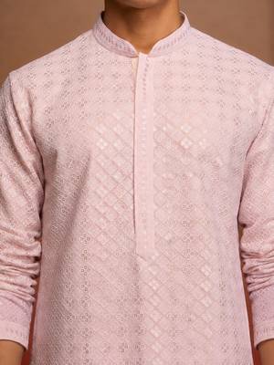 Boys onion pink cotton ombre embroidery kurta pyjama set 2