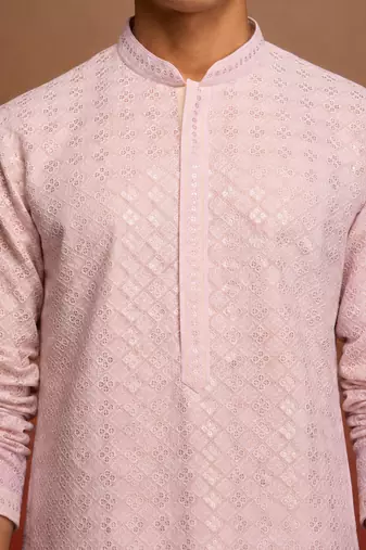 Boys onion pink cotton ombre embroidery kurta pyjama set