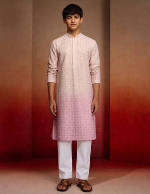 Boys onion pink cotton ombre embroidery kurta pyjama set 3