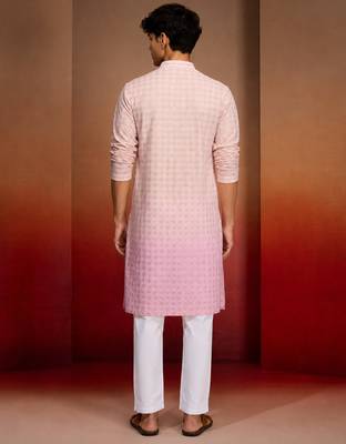 Boys onion pink cotton ombre embroidery kurta pyjama set 4