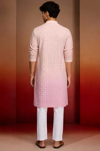 Boys onion pink cotton ombre embroidery kurta pyjama set