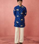 Boys blue sequin print kurta pyjama set