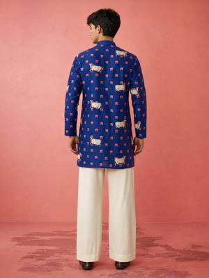 Boys blue sequin print kurta pyjama set 4