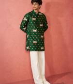 Boys green rayon digital print kurta flare pant set