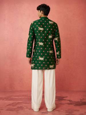Boys green rayon digital print kurta flare pant set 4