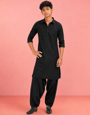 Boys black viscose solid kurta patiala set 1