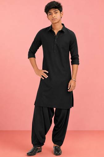 Boys black viscose solid kurta patiala set
