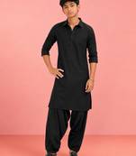 Boys black viscose solid kurta patiala set