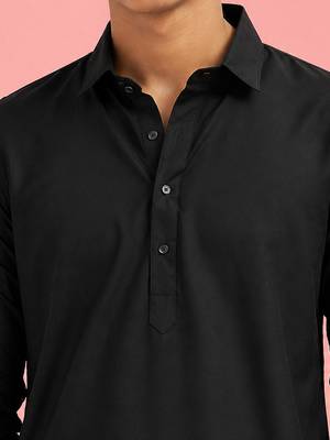 Boys black viscose solid kurta patiala set 2