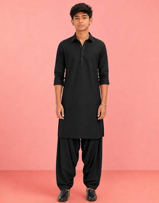 Boys black viscose solid kurta patiala set 3