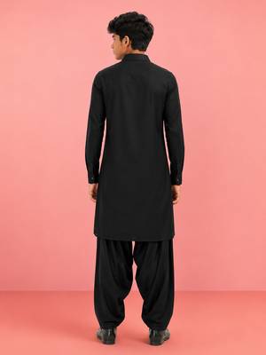 Boys black viscose solid kurta patiala set 4