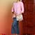 Women pink floral hand embroidered lucknowi chikankari pure cotton short kurta