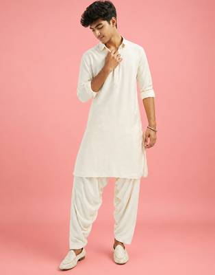 Boys cream viscose solid kurta patiala set 1
