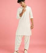 Boys cream viscose solid kurta patiala set