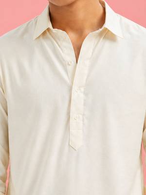 Boys cream viscose solid kurta patiala set 2