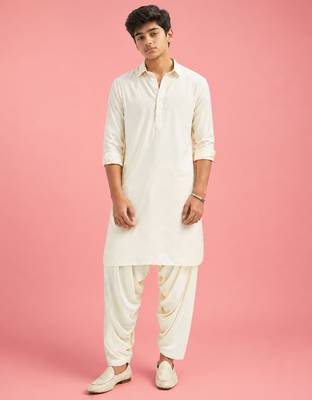 Boys cream viscose solid kurta patiala set 3
