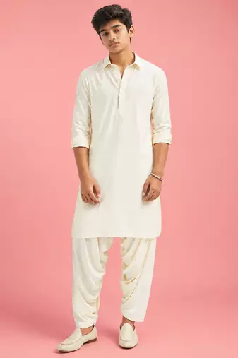 cream work viscose solid kurta patiala set