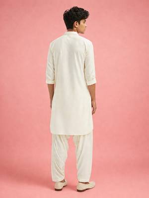 Boys cream viscose solid kurta patiala set 4