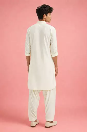 cream work viscose solid kurta patiala set