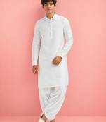 Boys white viscose solid kurta patiala set
