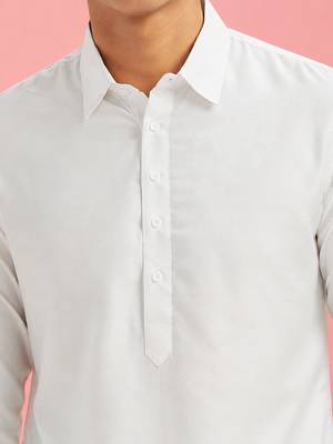 Boys white viscose solid kurta patiala set 2