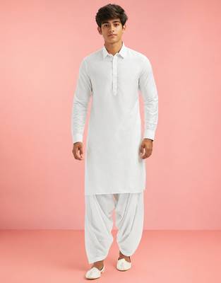 Boys white viscose solid kurta patiala set 3