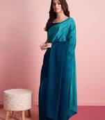 Blue plain poly silk party wear saree with blouse piece
