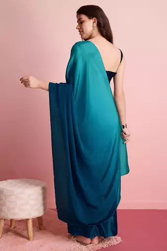 Blue plain poly silk party wear saree with blouse piece