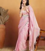 Pink plain tissue festive wear saree with blouse piece