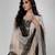 Champagne beige embroidered texture silk kurta black dhoti set