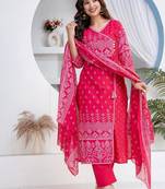 Multicolor cotton angrakha pattern kurti-pant-dupatta set