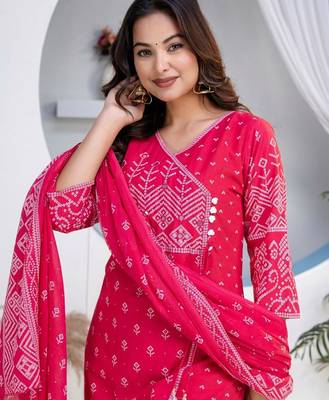 Multicolor cotton angrakha pattern kurti-pant-dupatta set 2