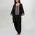 Black embroidered matt blended silk kurta dhoti set