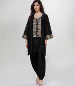 Black embroidered matt blended silk kurta and dhoti salwar
