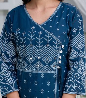 Blue cotton angrakha pattern kurti-pant-dupatta set 2