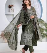 Green cotton angrakha pattern kurti-pant-dupatta set