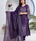 Multicolor cotton angrakha pattern kurti-pant-dupatta set
