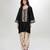 Black embroidered matt blended silk kurta and beige dhoti salwar