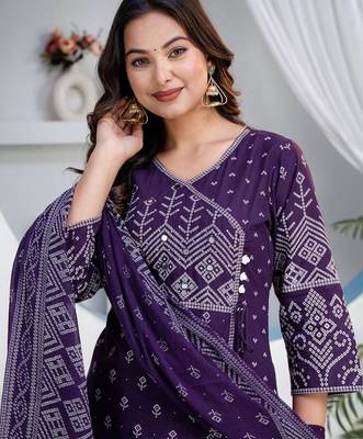 Multicolor cotton angrakha pattern kurti-pant-dupatta set 2