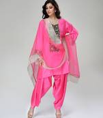 Fuchsia pink embroidered texture silk kurta dhoti set