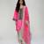 Fuchsia pink embroidered texture silk kurta beige dhoti set