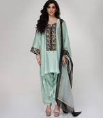 Powder blue embroidered texture silk kurta dhoti set