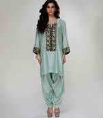 Powder blue embroidered texture silk kurta and dhoti salwar